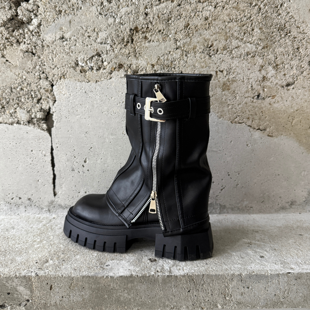 Evita - Knee-high Platform Fold Over Chunky Boots