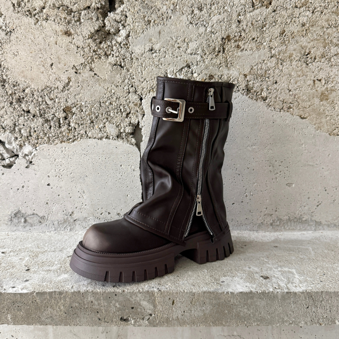 Evita - Knee-high Platform Fold Over Chunky Boots