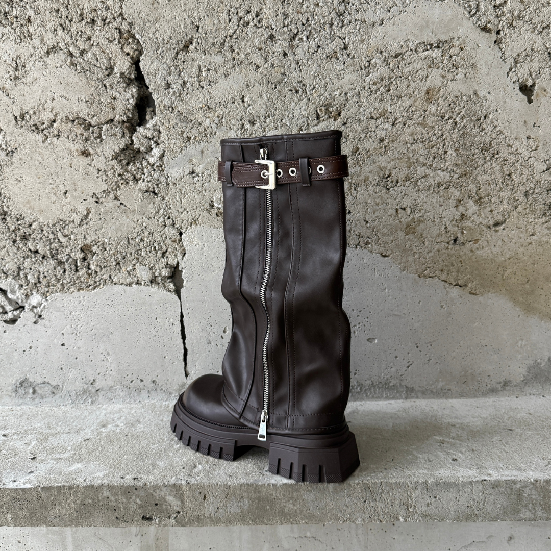 Evita - Knee-high Platform Fold Over Chunky Boots