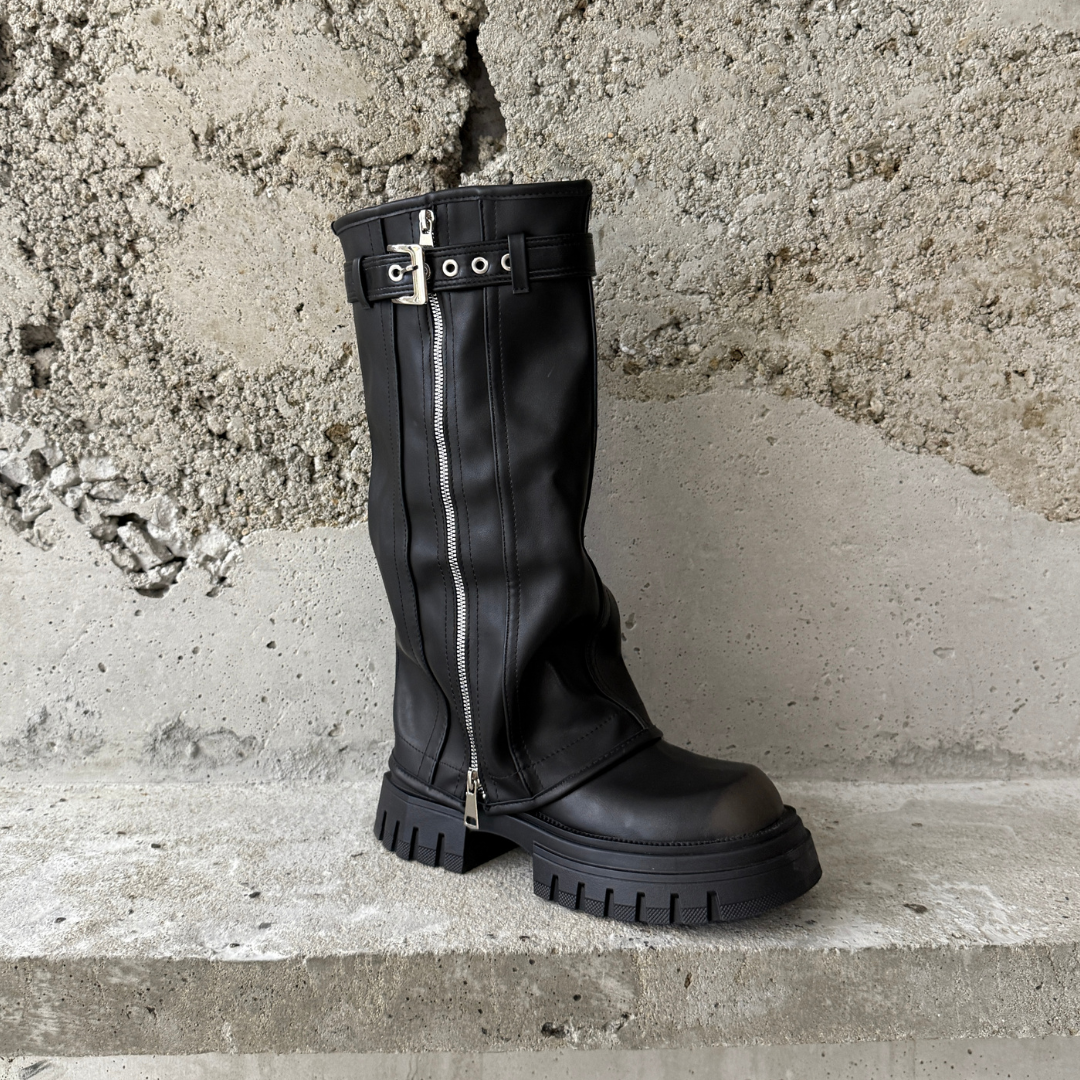 Evita - Knee-high Platform Fold Over Chunky Boots