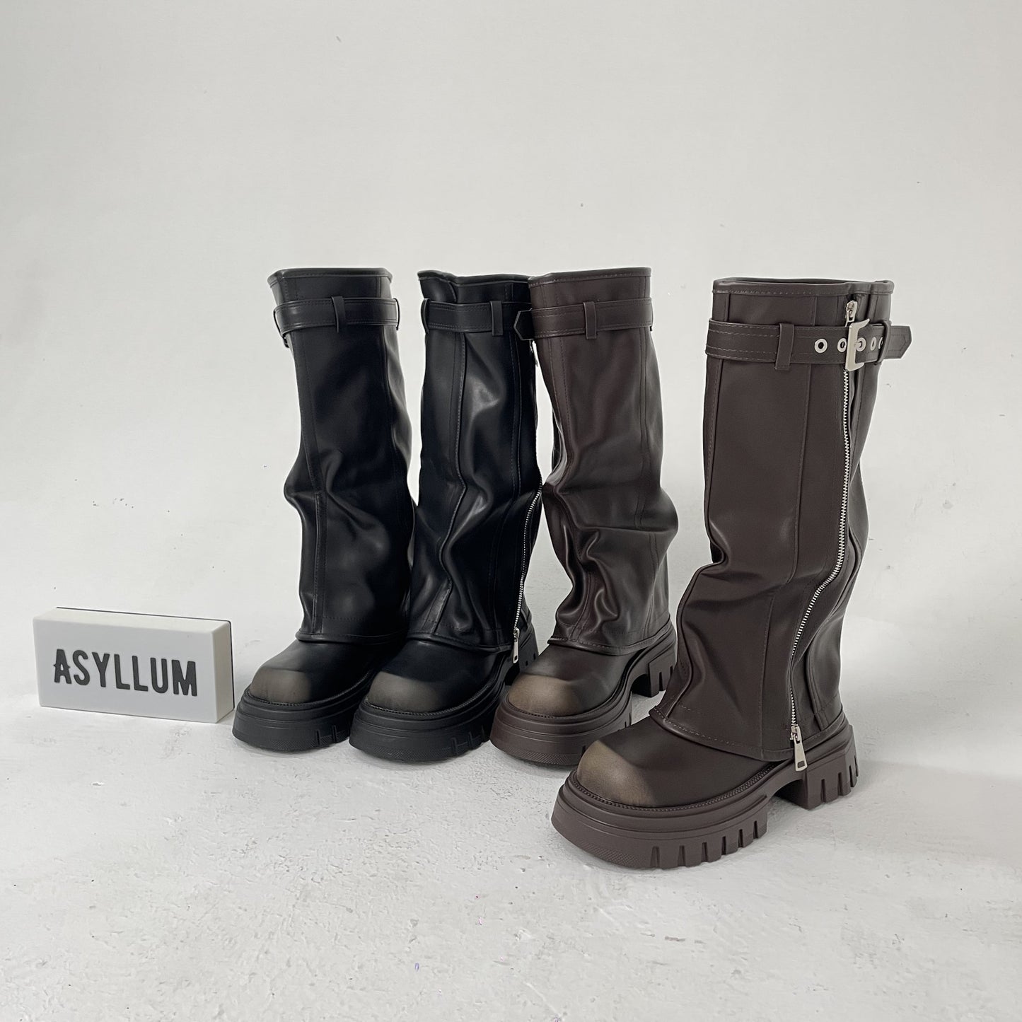 Evita - Knee-high Platform Fold Over Chunky Boots