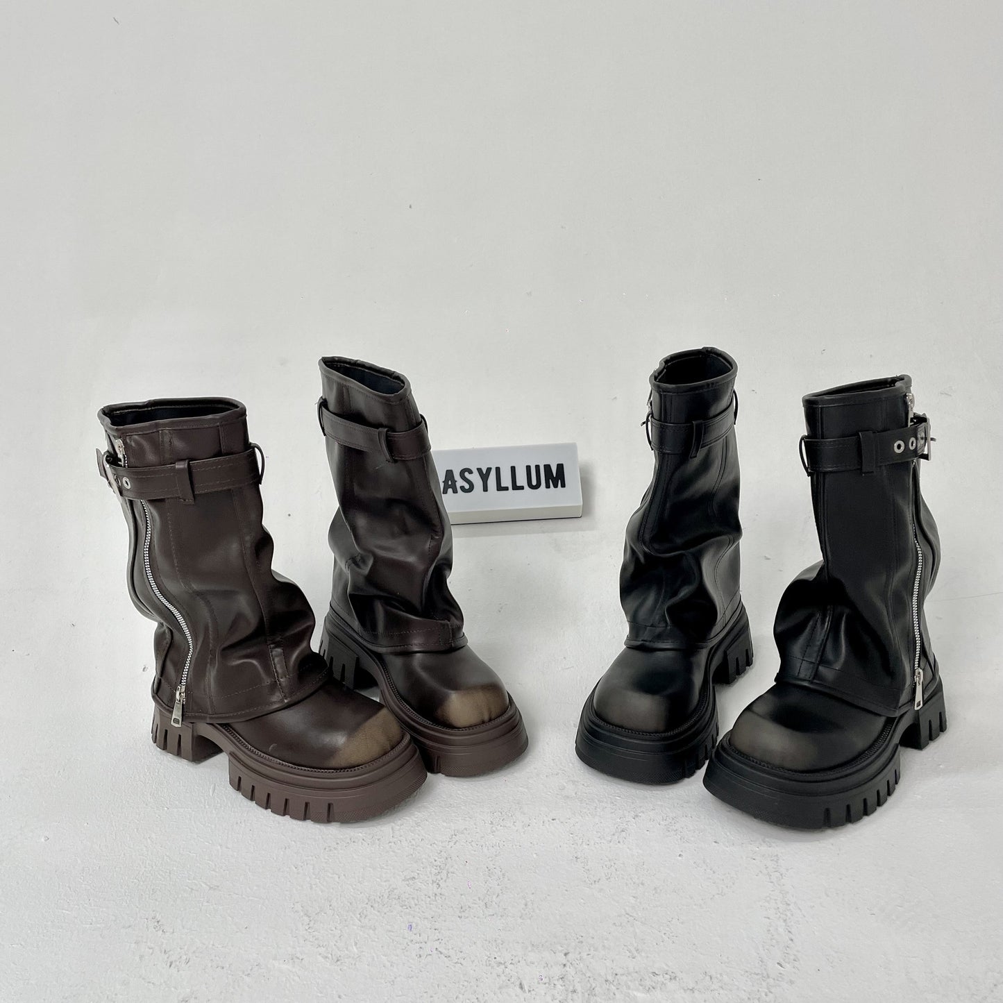 Evita - Knee-high Platform Fold Over Chunky Boots