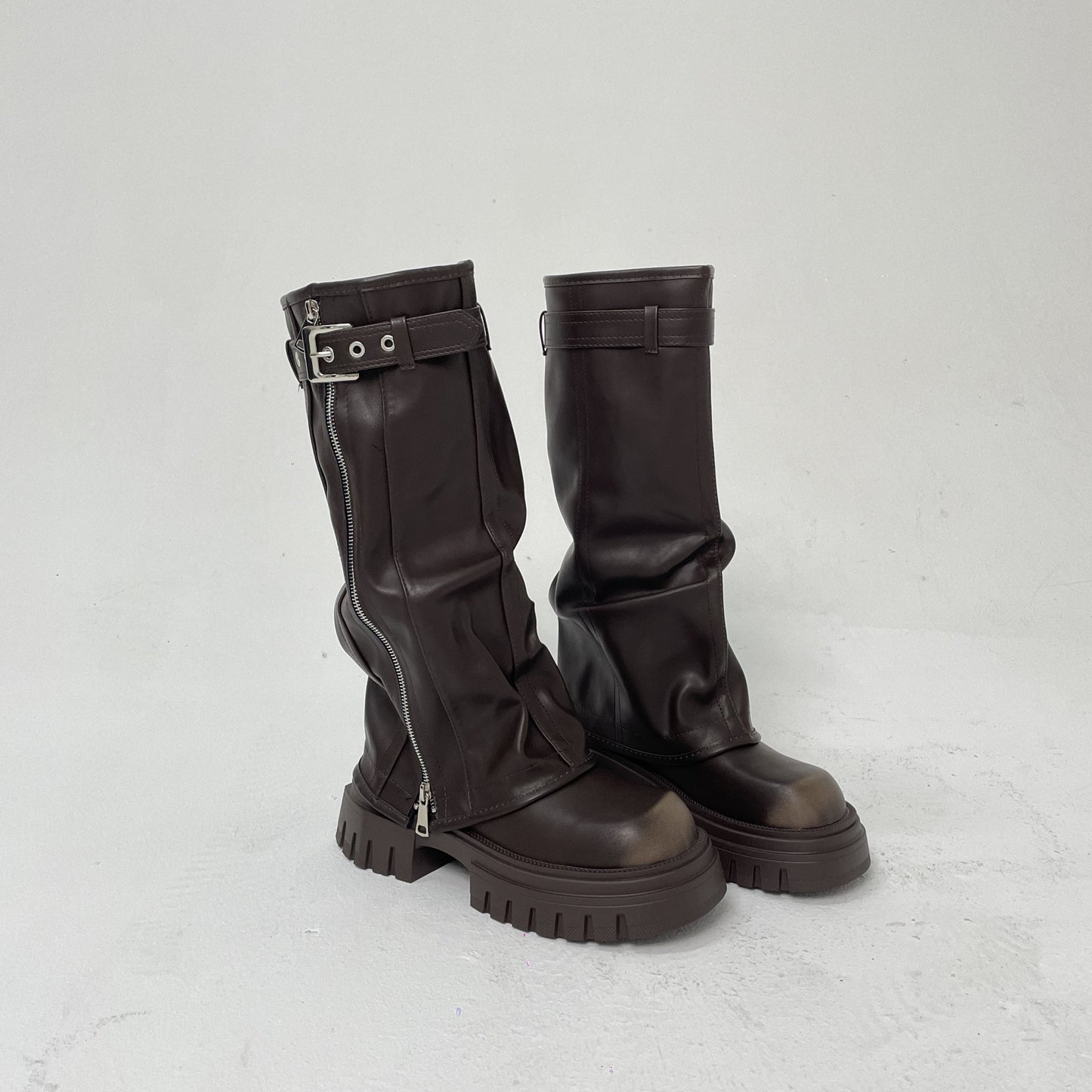 Evita - Knee-high Platform Fold Over Chunky Boots