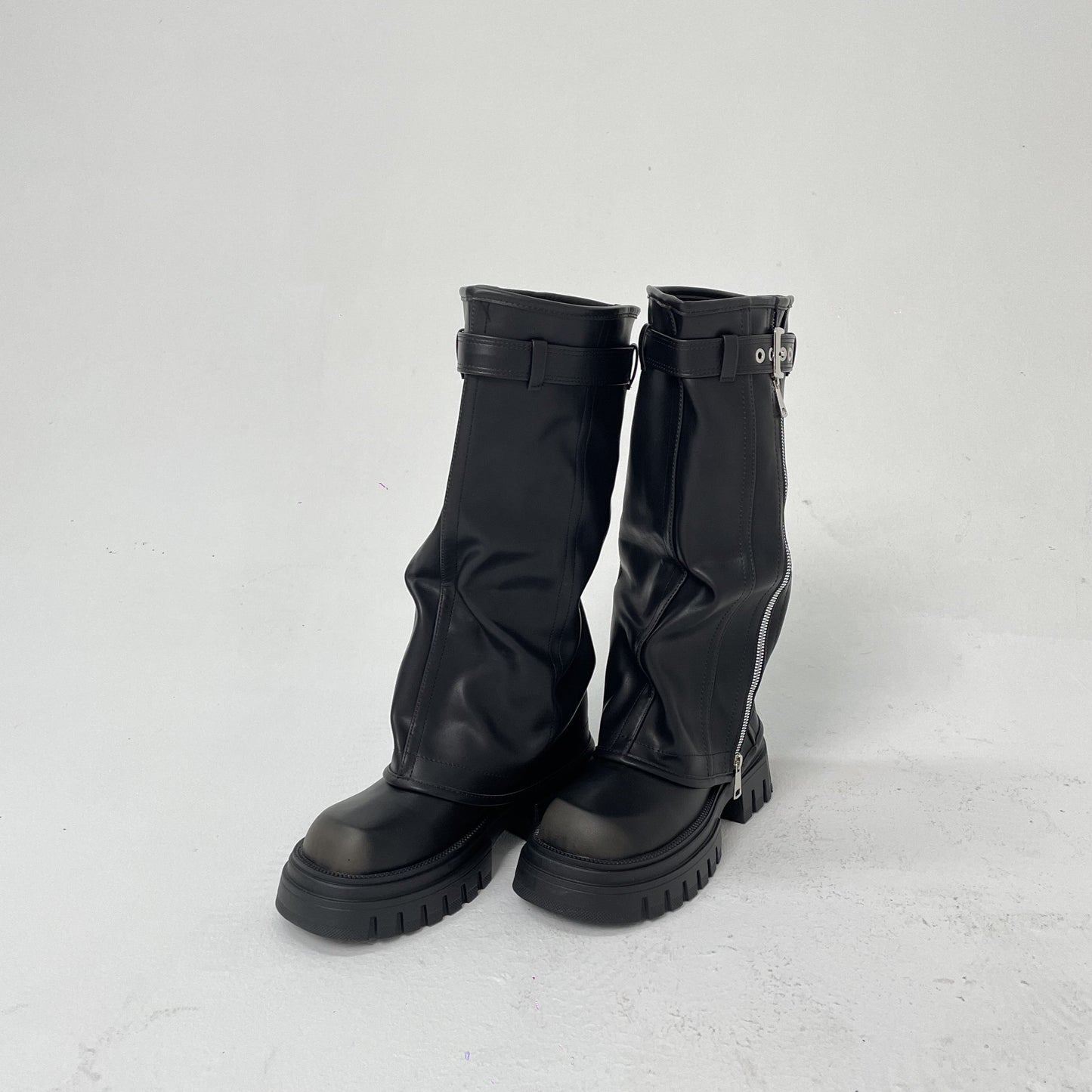 Evita - Knee-high Platform Fold Over Chunky Boots