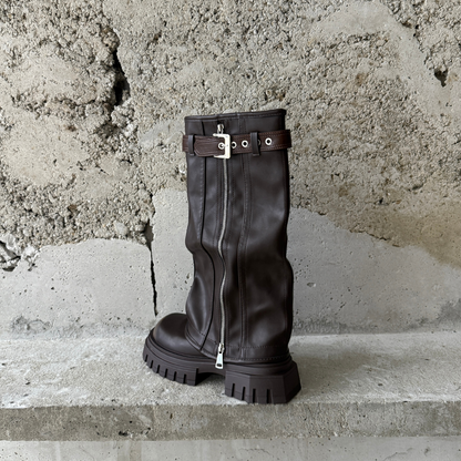Evita - Knee-high Platform Fold Over Chunky Boots
