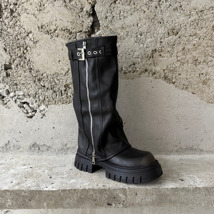 Evita - Knee-high Platform Fold Over Chunky Boots