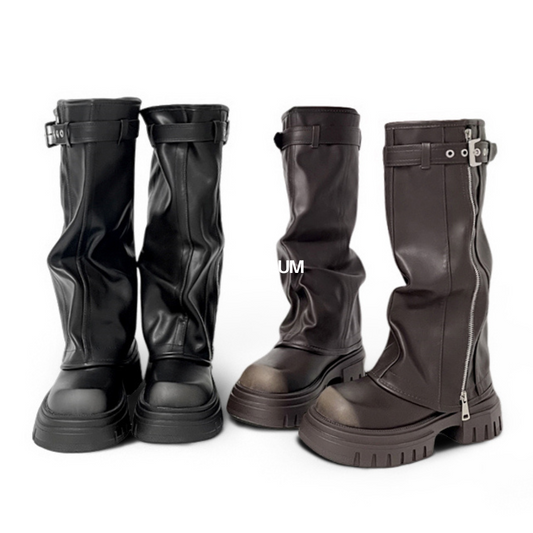 Evita - Knee-high Platform Fold Over Chunky Boots