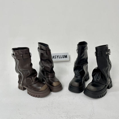 Evita - Knee-high Platform Fold Over Chunky Boots